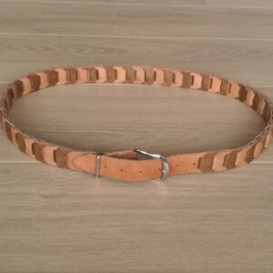 Vintage Handmade Artisan Braided Belt, Two Tone Beige Genuine Leather